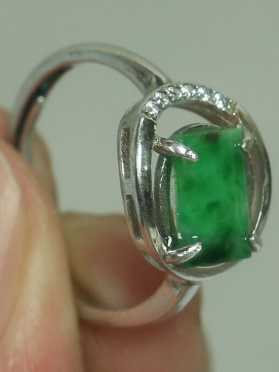 925 Silver Cert'd Genuine Untreated Green Emerald A Jadeite Ring Gift - Picture 5 of 12